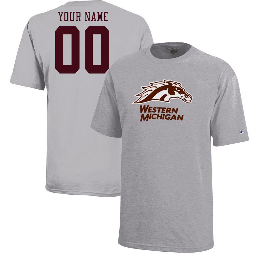 Custom Western Michigan Broncos Name And Number Tshirts-Grey